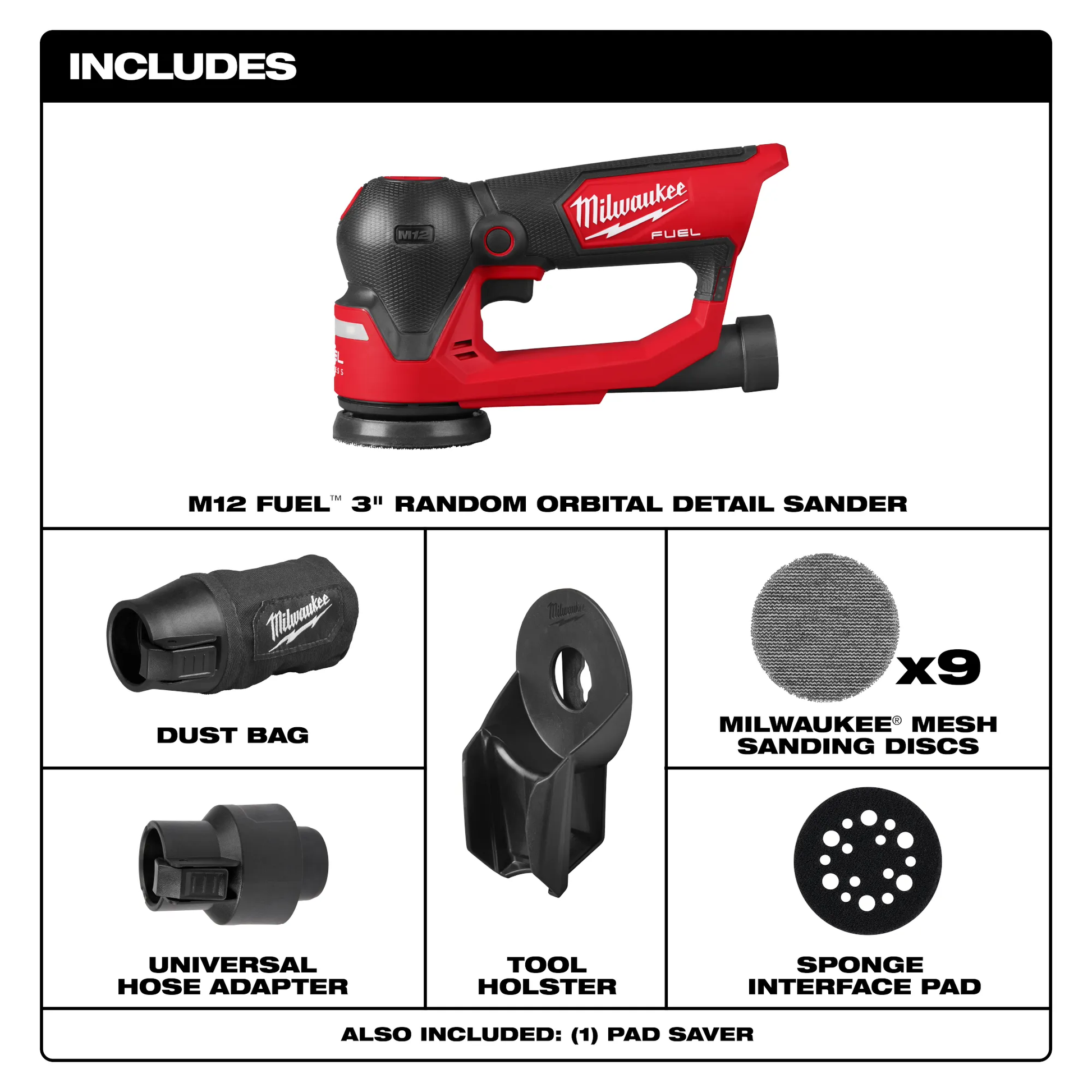 Milwaukee 2535-20, M12 FUEL™ 3" Random Orbital Detail Sander