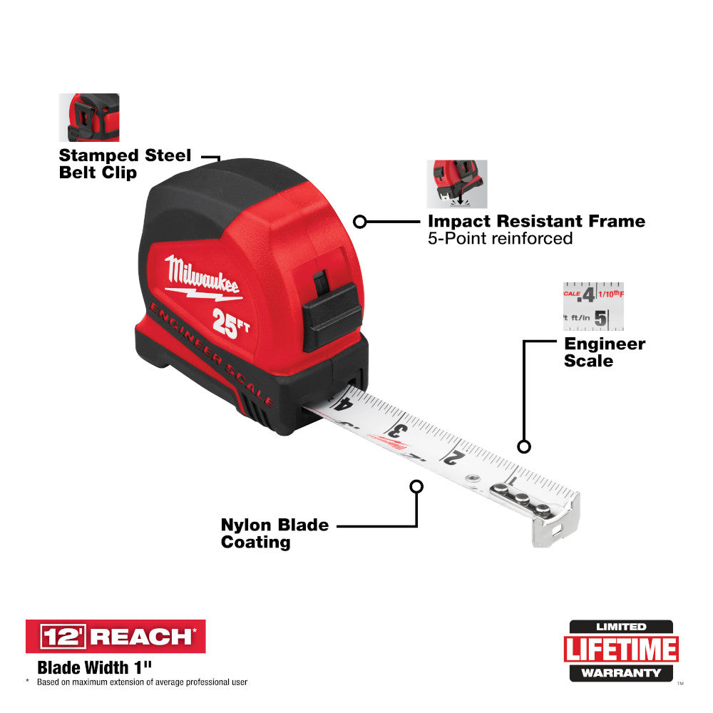 Milwaukee 48-22-6625, 25' Compact Tape Measure