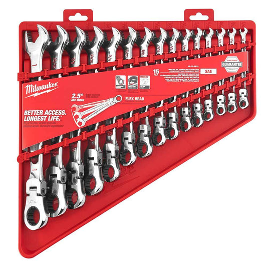 Milwaukee 48-22-9413, SAE Flex Head Ratcheting Combination Wrench Set 15-Piece