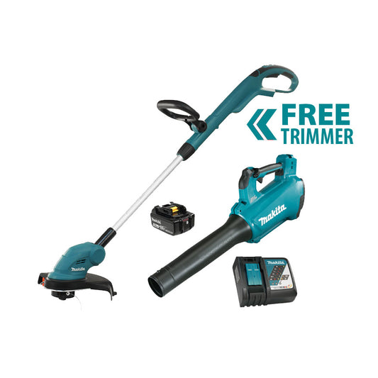 Makita DUB184RT + DUR181Z, 18V Brushless Blower Kit + 10-1/4" Line Trimmer (Tool Only)