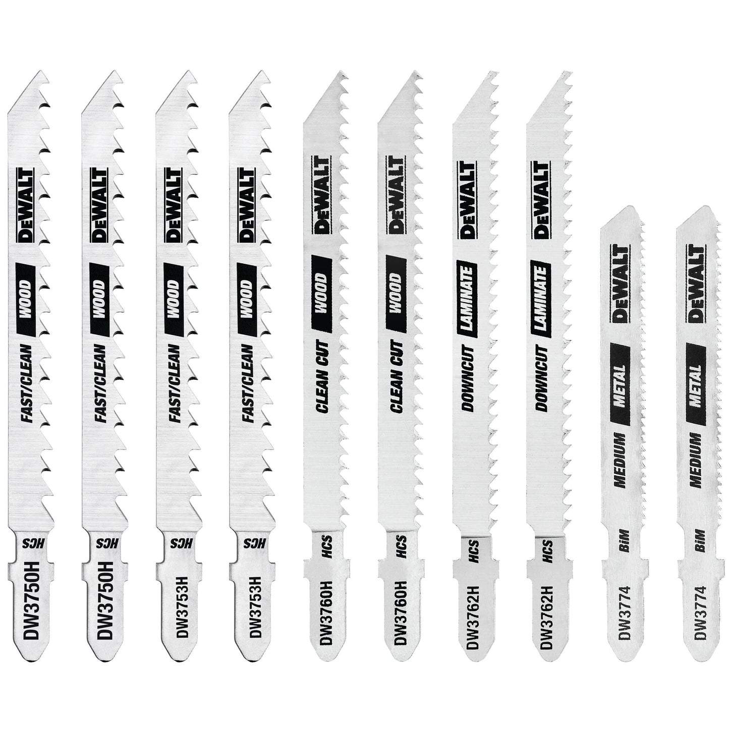 DEWALT DW3741C, 10 pc T-Shank Jig Saw Blade Set