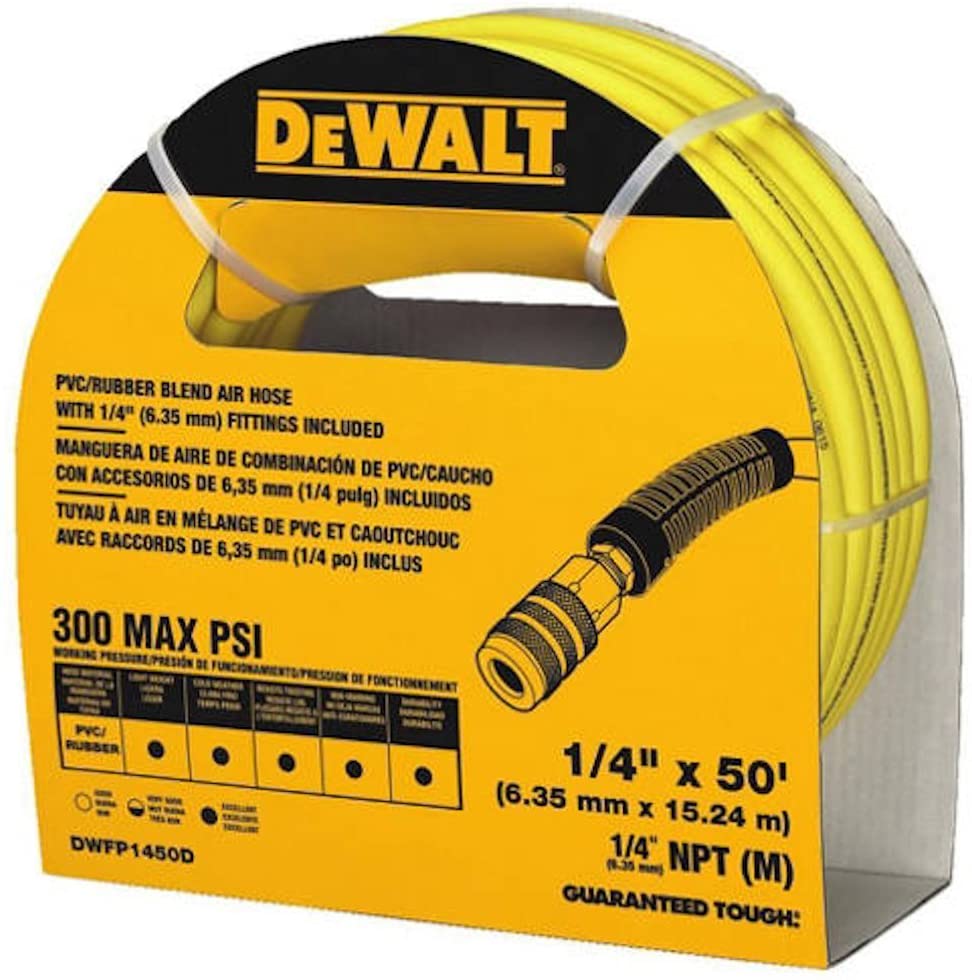 DEWALT DWFP1450D, 1/4" x 50' Premium Hybrid Polymer Blend Air Hose