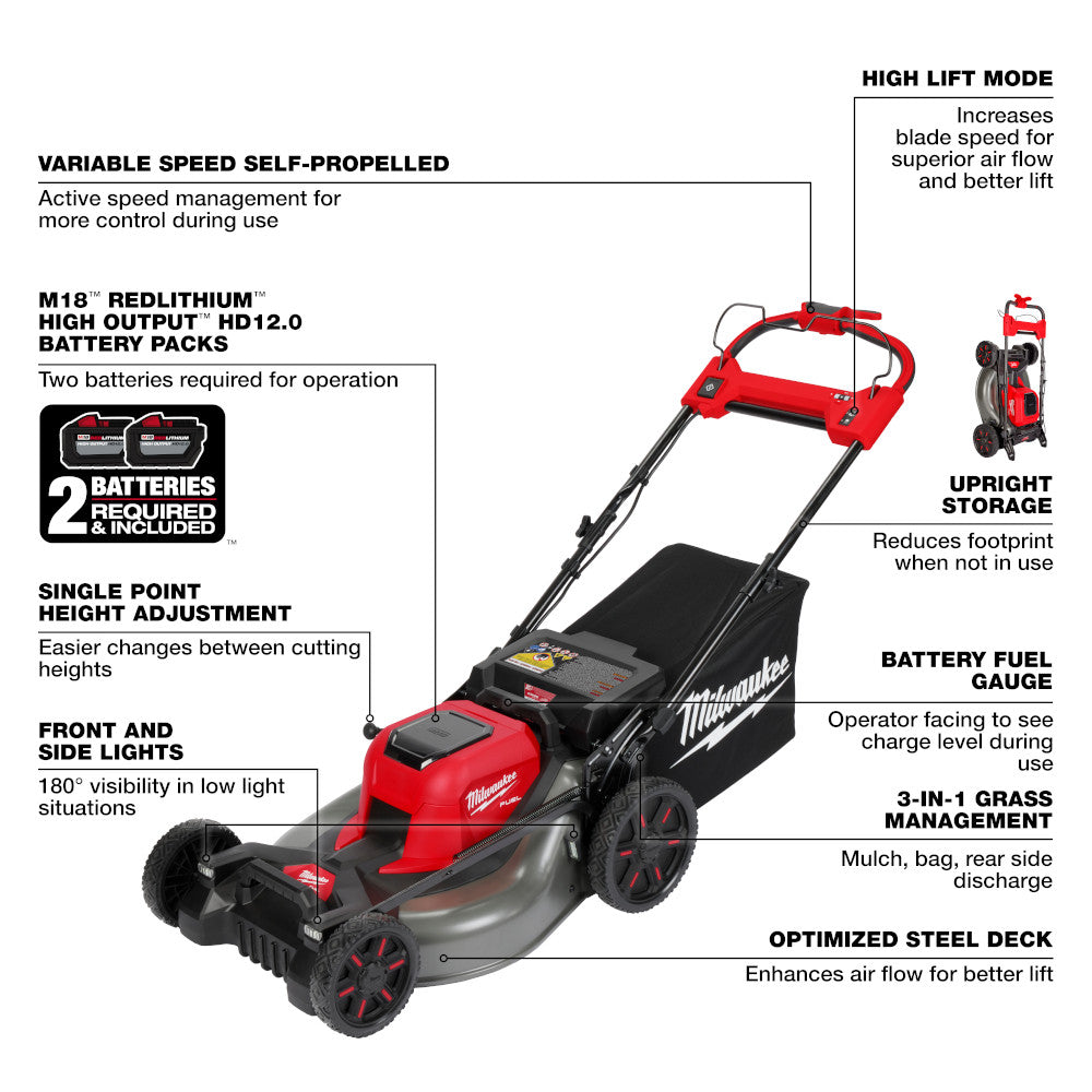 Milwaukee 2823-22HD, M18 FUEL™ 21" Self-Propelled Dual Battery Mower Kit