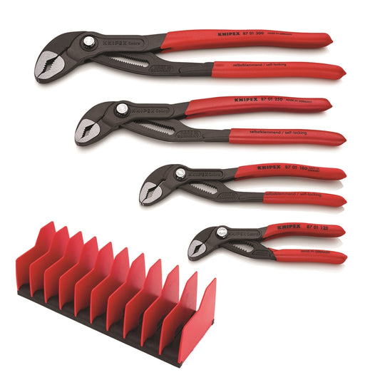 Knipex 9K 00 80 138 US, 4 Pc Cobra Pliers Set w/10 Piece Tool Holder Rack