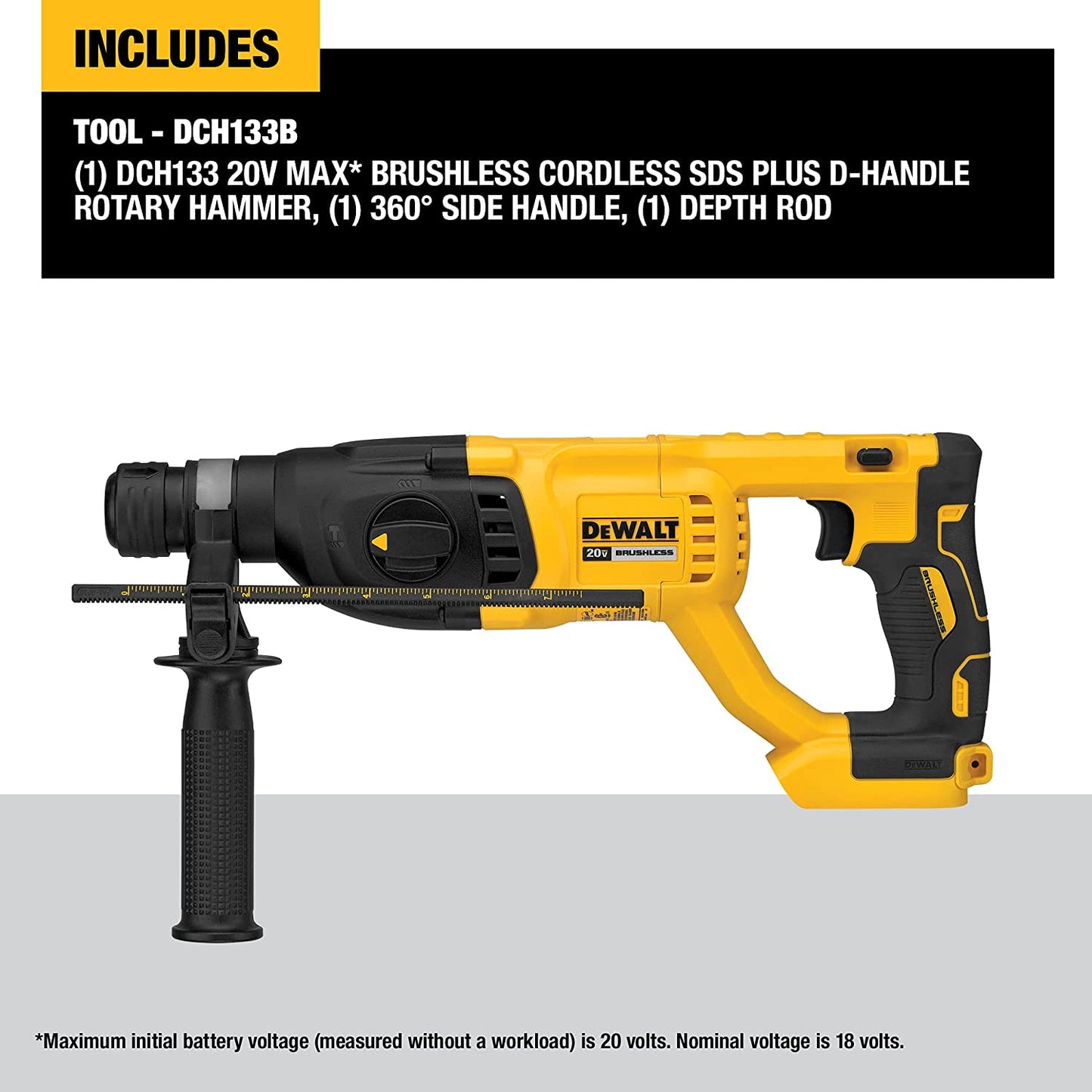 DEWALT DCH133B, 20V MAX XR Brushless 1 in. D-handle Rotary Hammer (Tool Only)