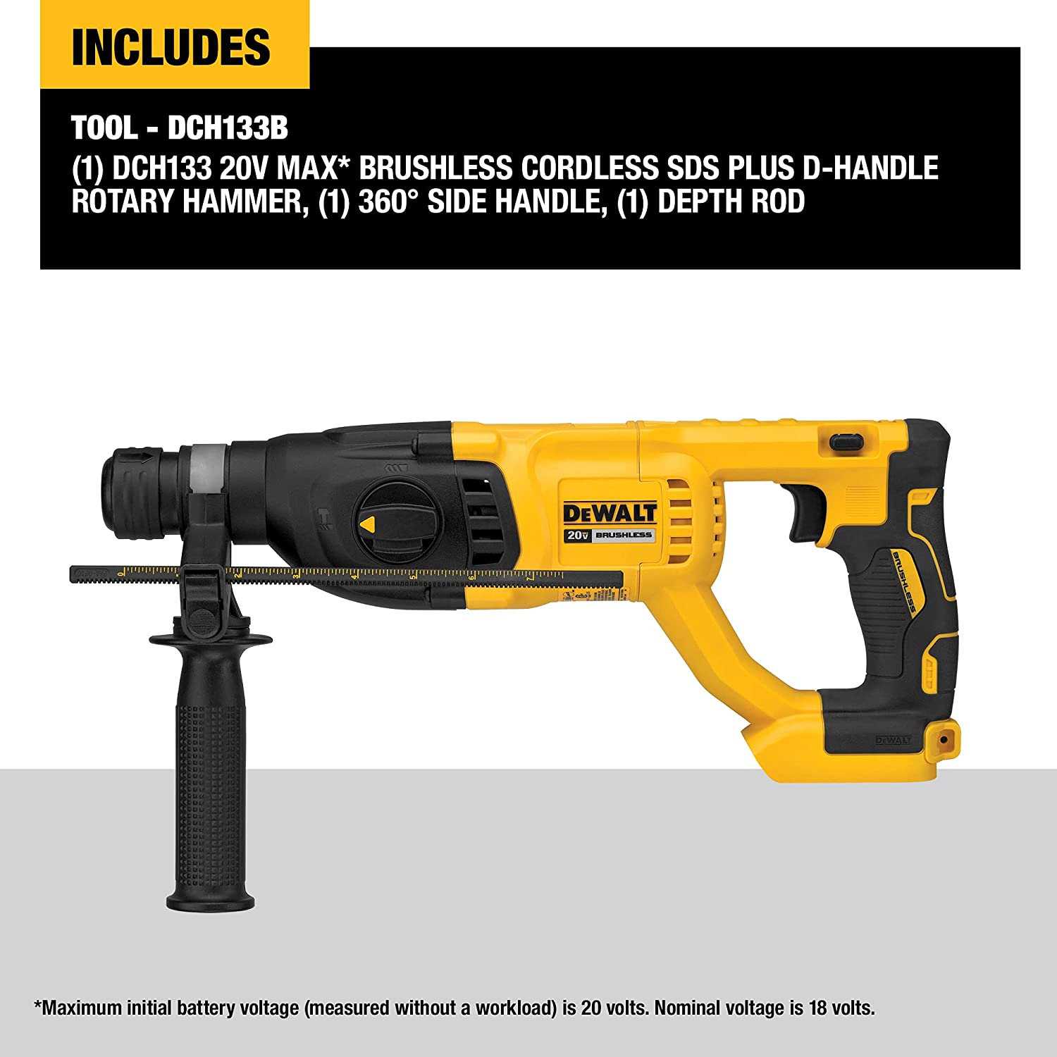 DEWALT DCH133B, 20V MAX XR Brushless 1 in. D-handle Rotary Hammer (Tool Only)