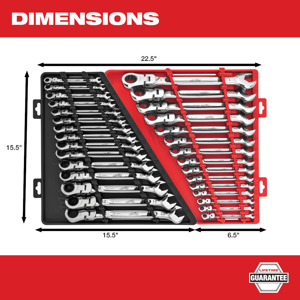 Milwaukee 48-22-9413, SAE Flex Head Ratcheting Combination Wrench Set 15-Piece