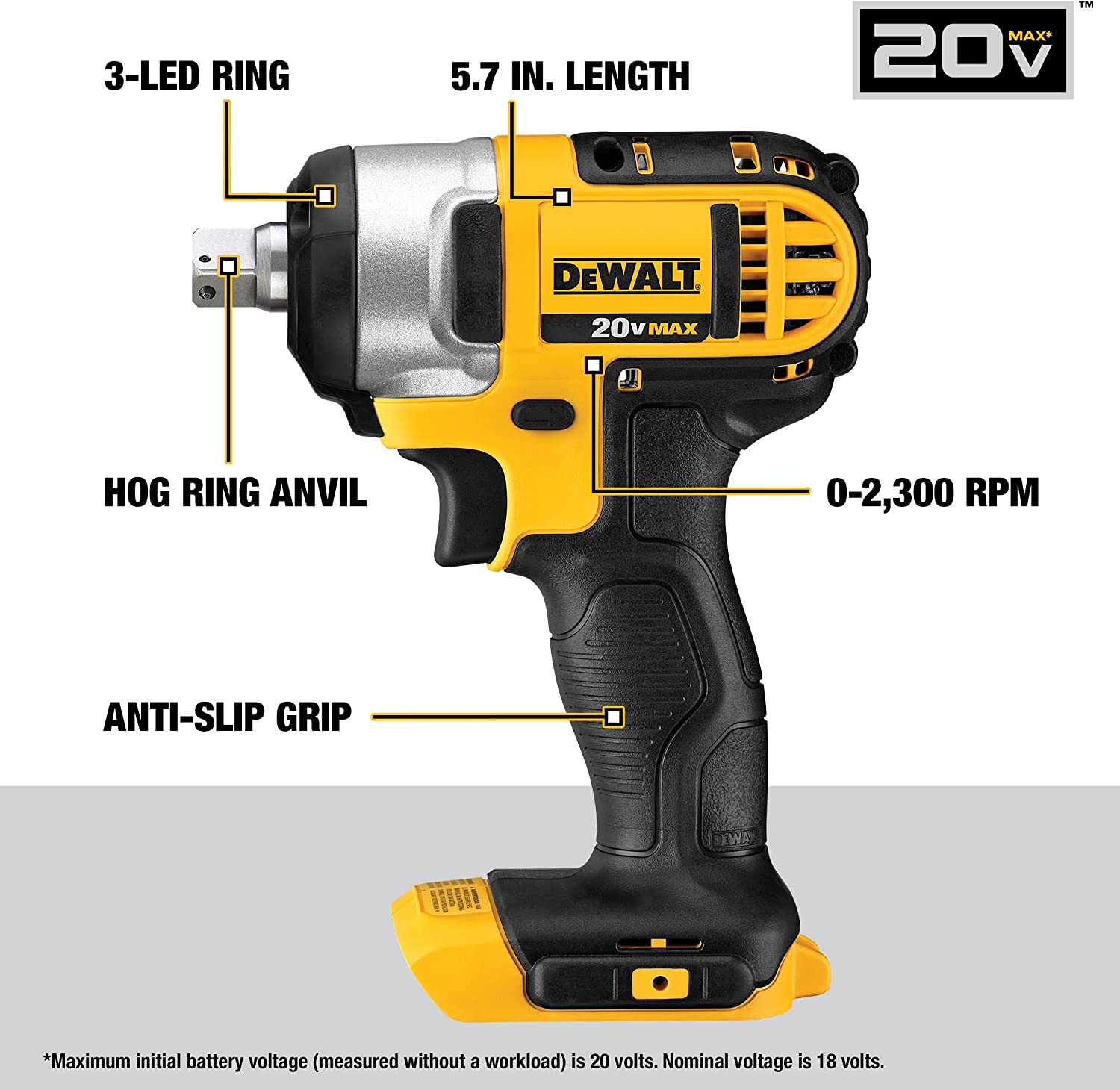 DEWALT DCF880B, 20V MAX 1/2'' Impact Wrench (Tool Only)