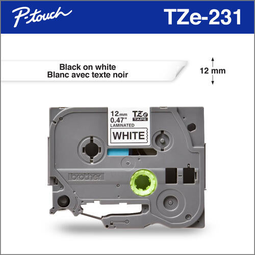 Brother TZE231, Laminated Tapes, 12MM-Black On White