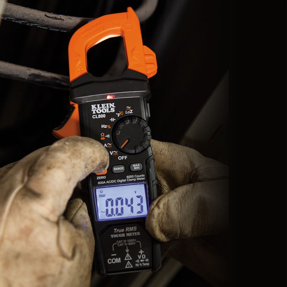 Klein Tools CL800, Digital Clamp Meter, AC Auto-Range TRMS, Low Impedance (LoZ), Auto Off