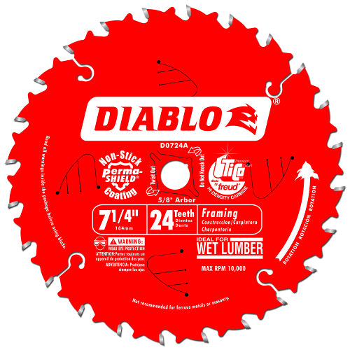 Diablo D0724A, 7-1/4" 24T Carbide Circular Saw Framing Blade