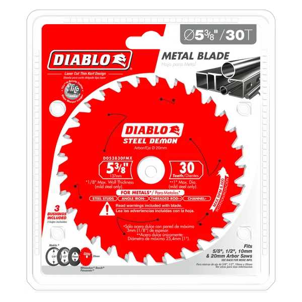 Diablo D053830FMX, Steel Demon 5 3/8-inch x 30 Tooth Carbide Tipped Trim Saw Blade for Metal Cutting