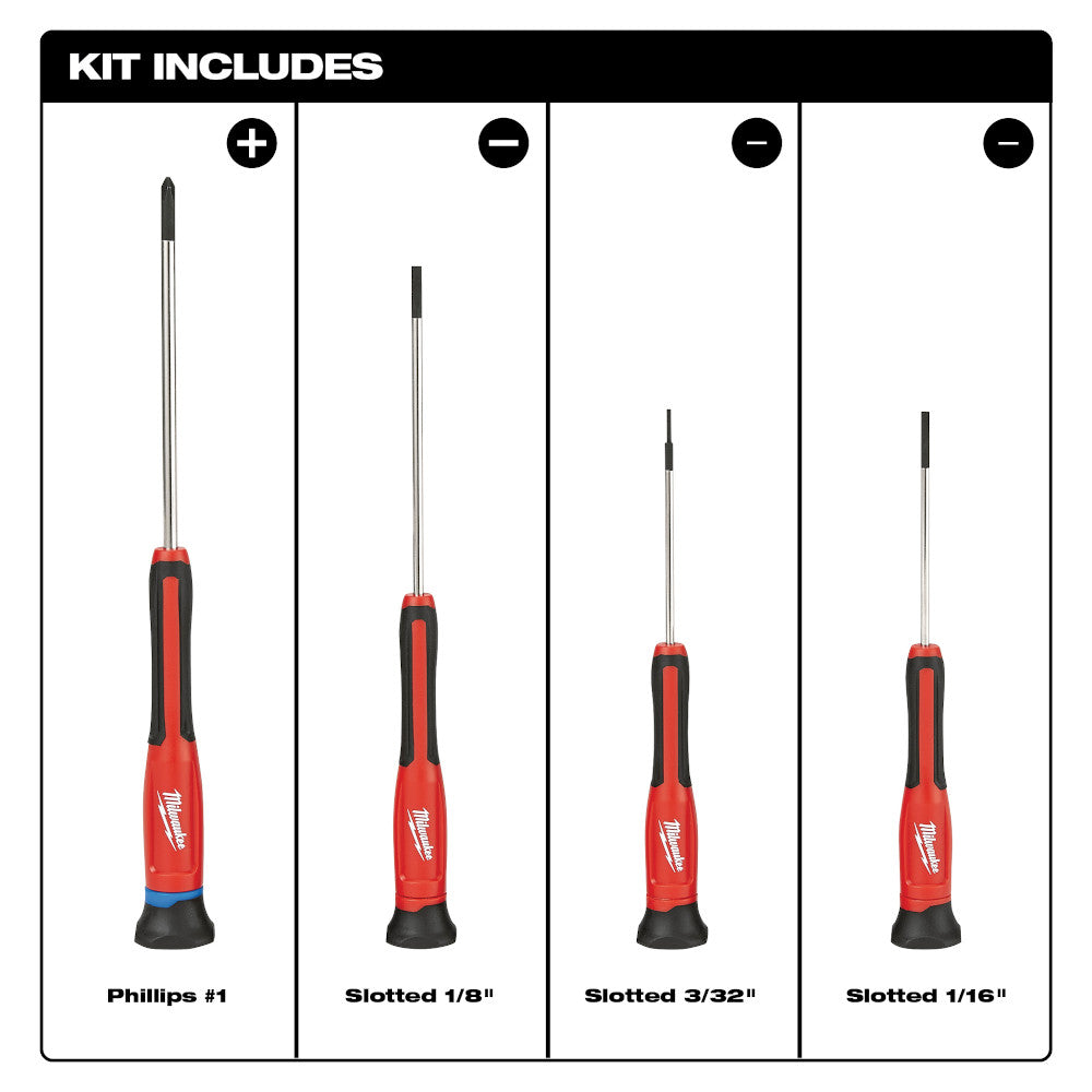 Milwaukee 48-22-2604, 4 pc Precision Screwdriver Set