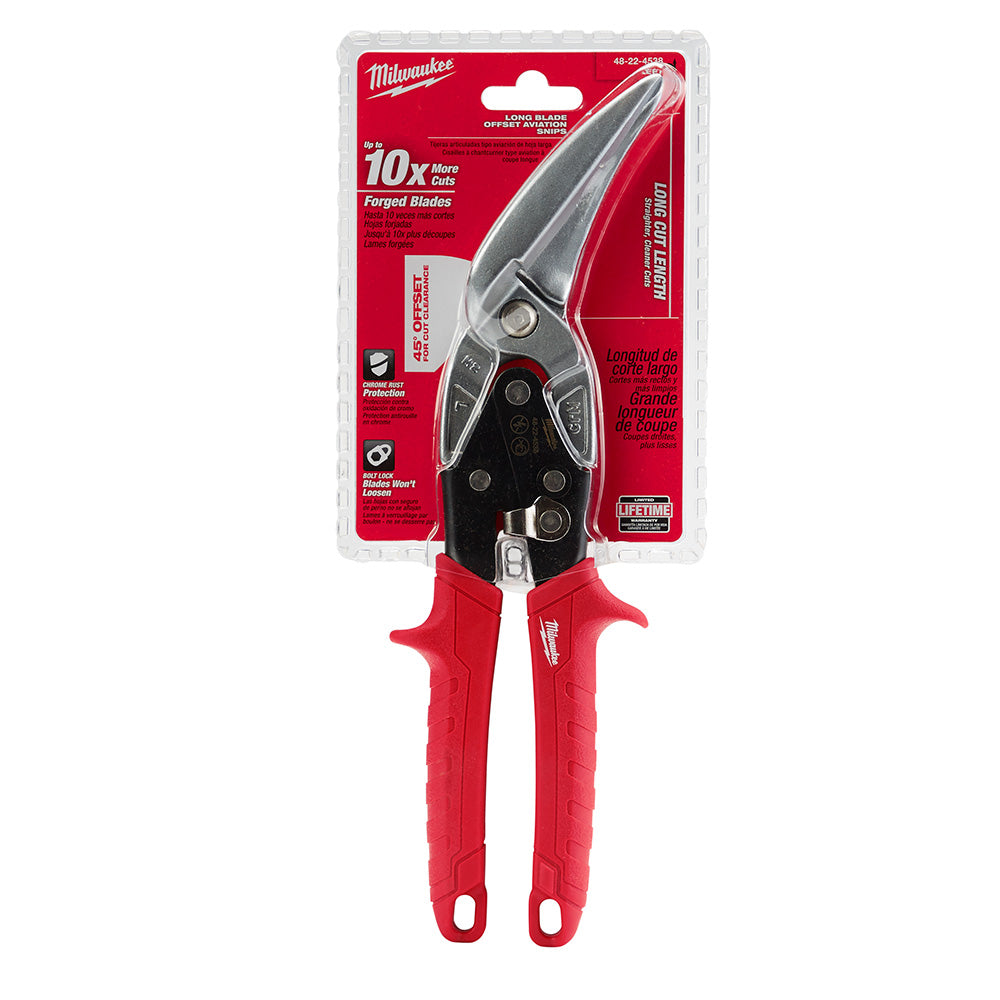 Milwaukee 48-22-4538, Long Cut Offset Left Aviation Snips