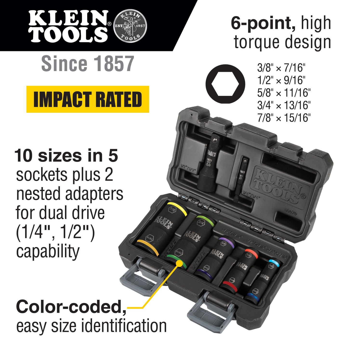 Klein Tools 66070, Flip Impact Socket Set, 7-Piece