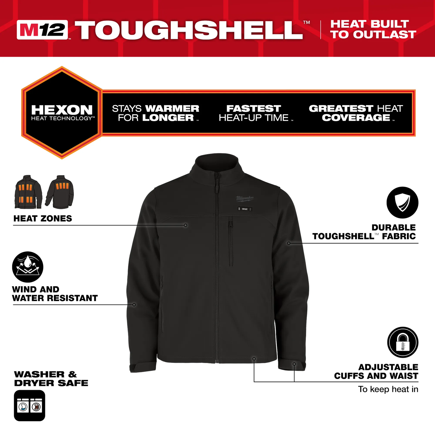 Milwaukee M100B-21 M12 HEAT BLACK TOUGHSHELL JACKET KIT 