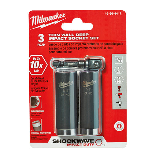 Milwaukee 49-66-4417, SHOCKWAVE 3pc 3/8" Drive Deep Well Impact Socket Set