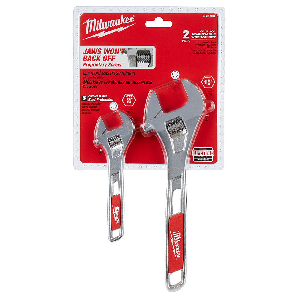 Milwaukee 48-22-7400, 2 pc Adjustable Wrench Set 6" & 10"