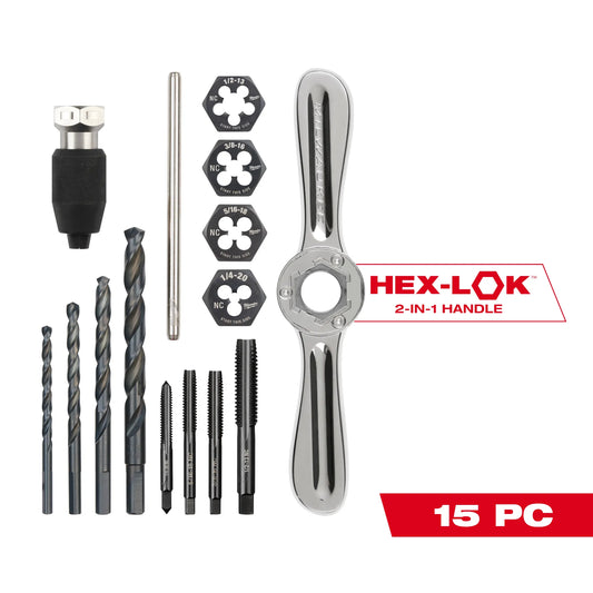 Milwaukee 49-22-5602, 15PC SAE Tap and Die Set with Hex-LOK™ 2-in-1 Handle