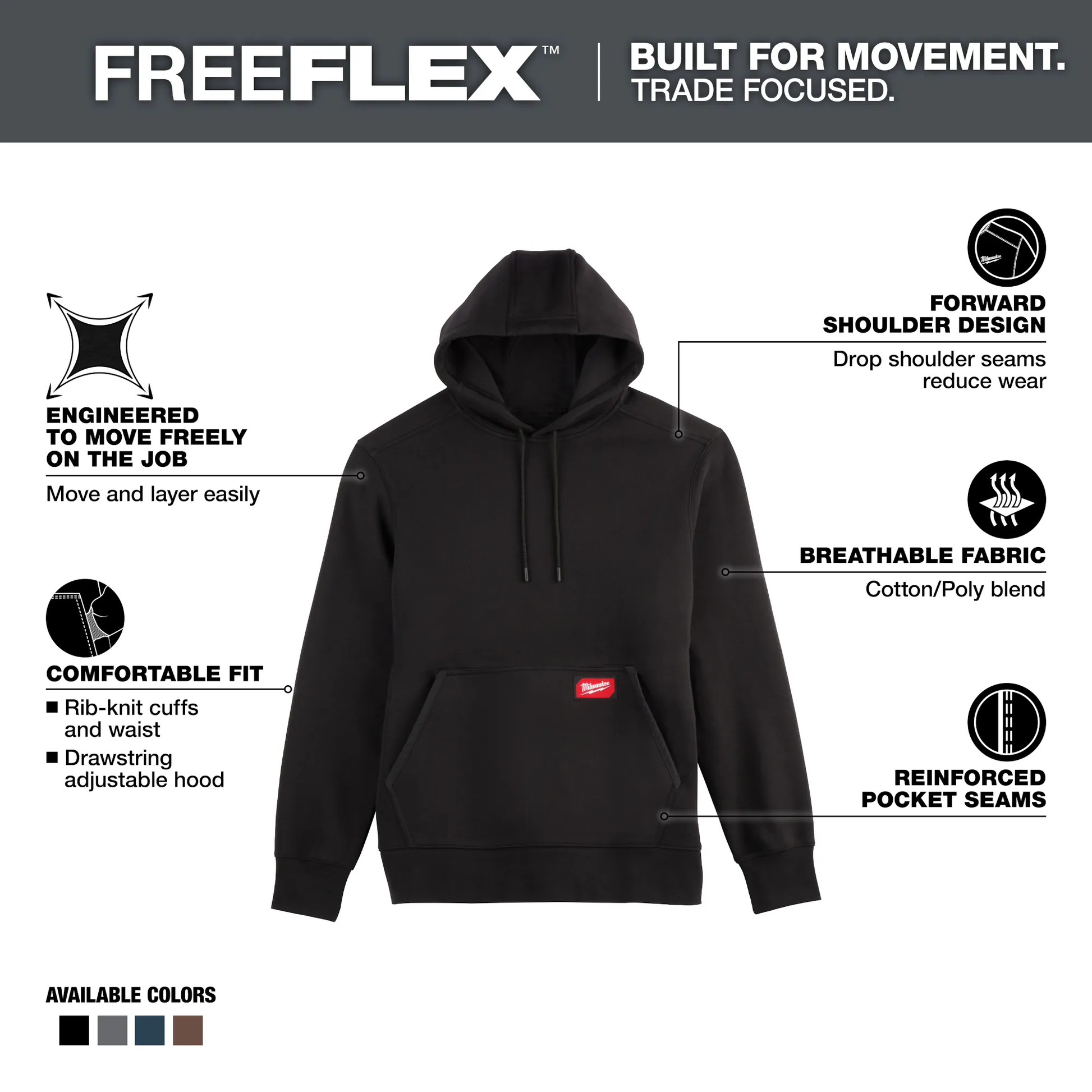 Milwaukee 351B-M, FREEFLEX™ Pullover Hoodie - BLACK