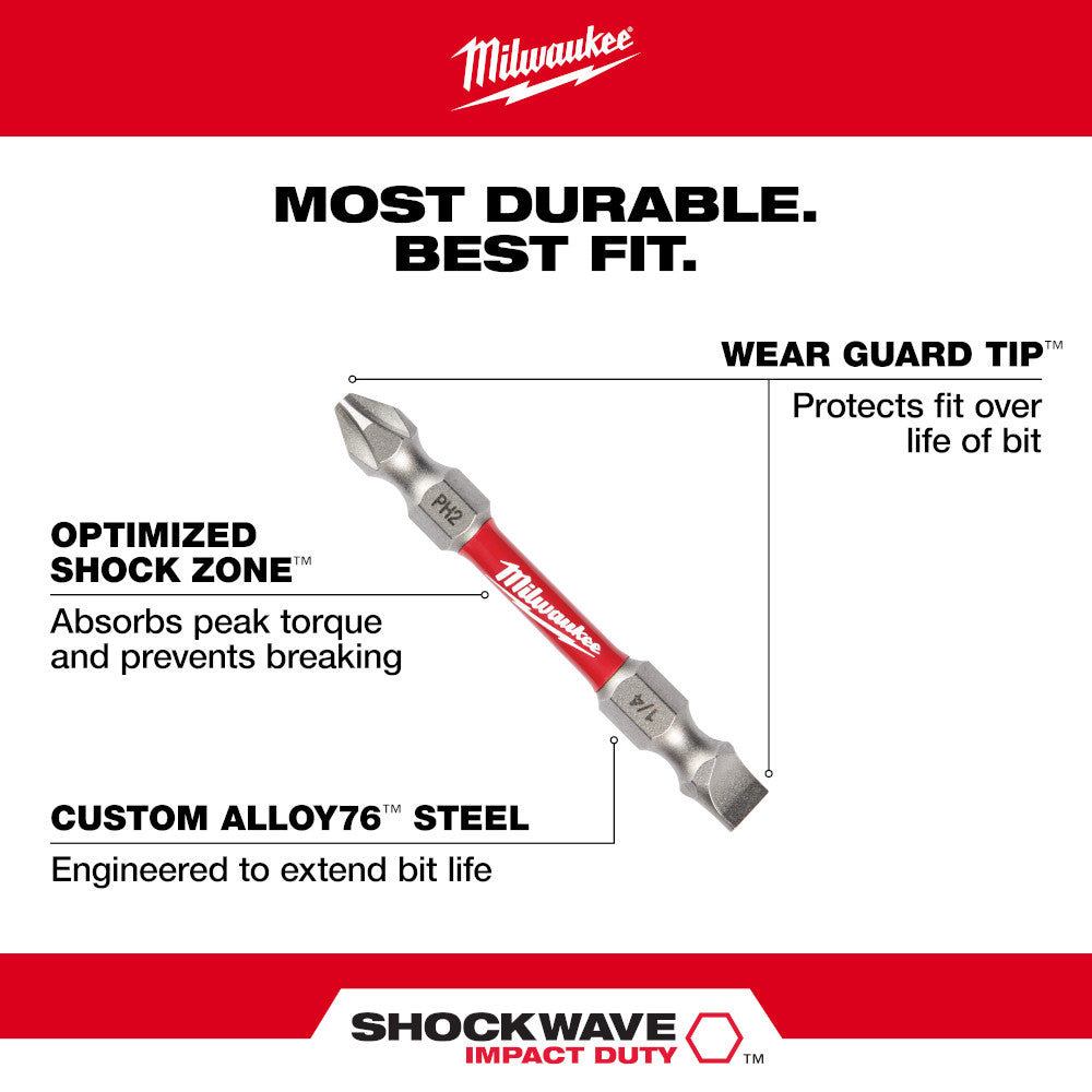 Milwaukee 48-32-4311, SHOCKWAVE PH2/SQ2  IMPACT DOUBLE ENDED BIT