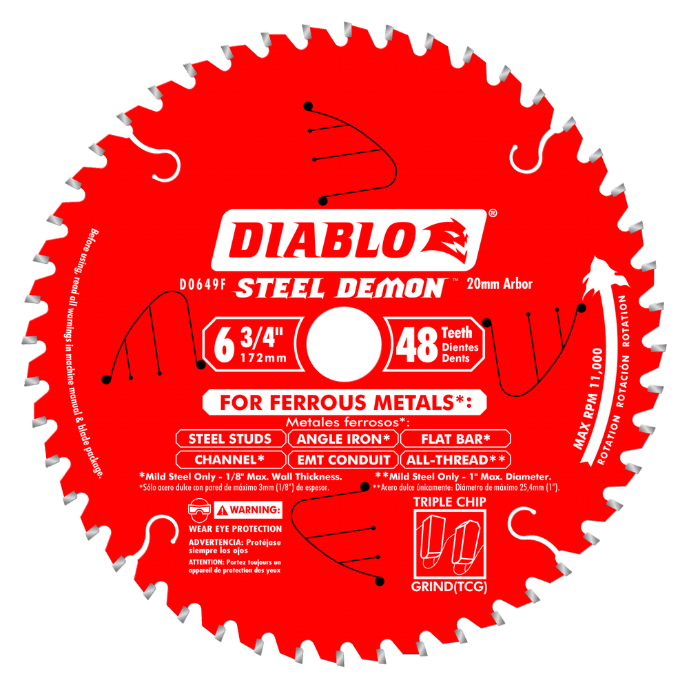 Diablo D0649F, 6‑3/4 in. x 48 Tooth Metal Cutting Saw Blade, 20mm Arbor