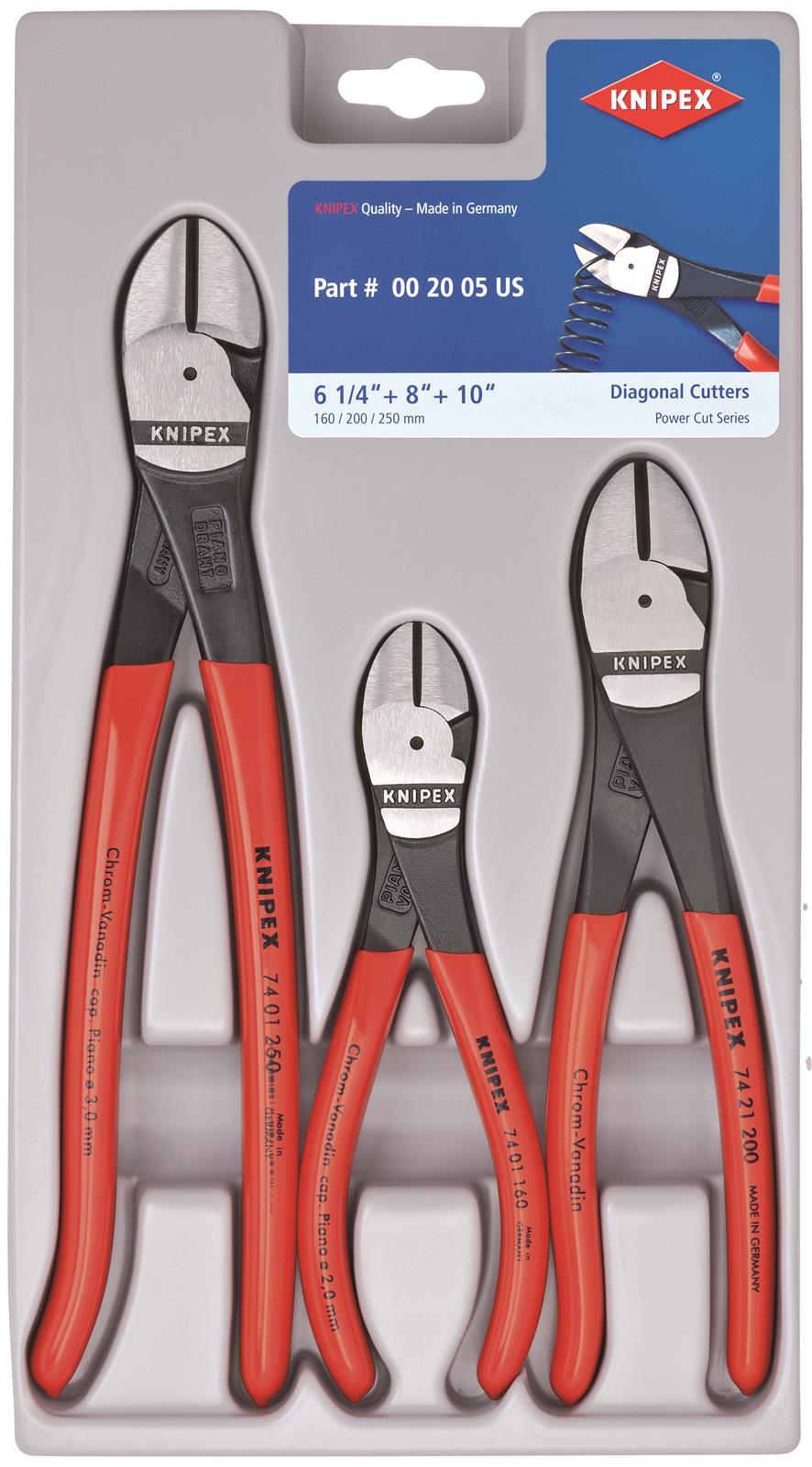 Knipex 00 20 05 US, High-Leverage Edge Cutting Diagonal Pliers Set (3-Piece)