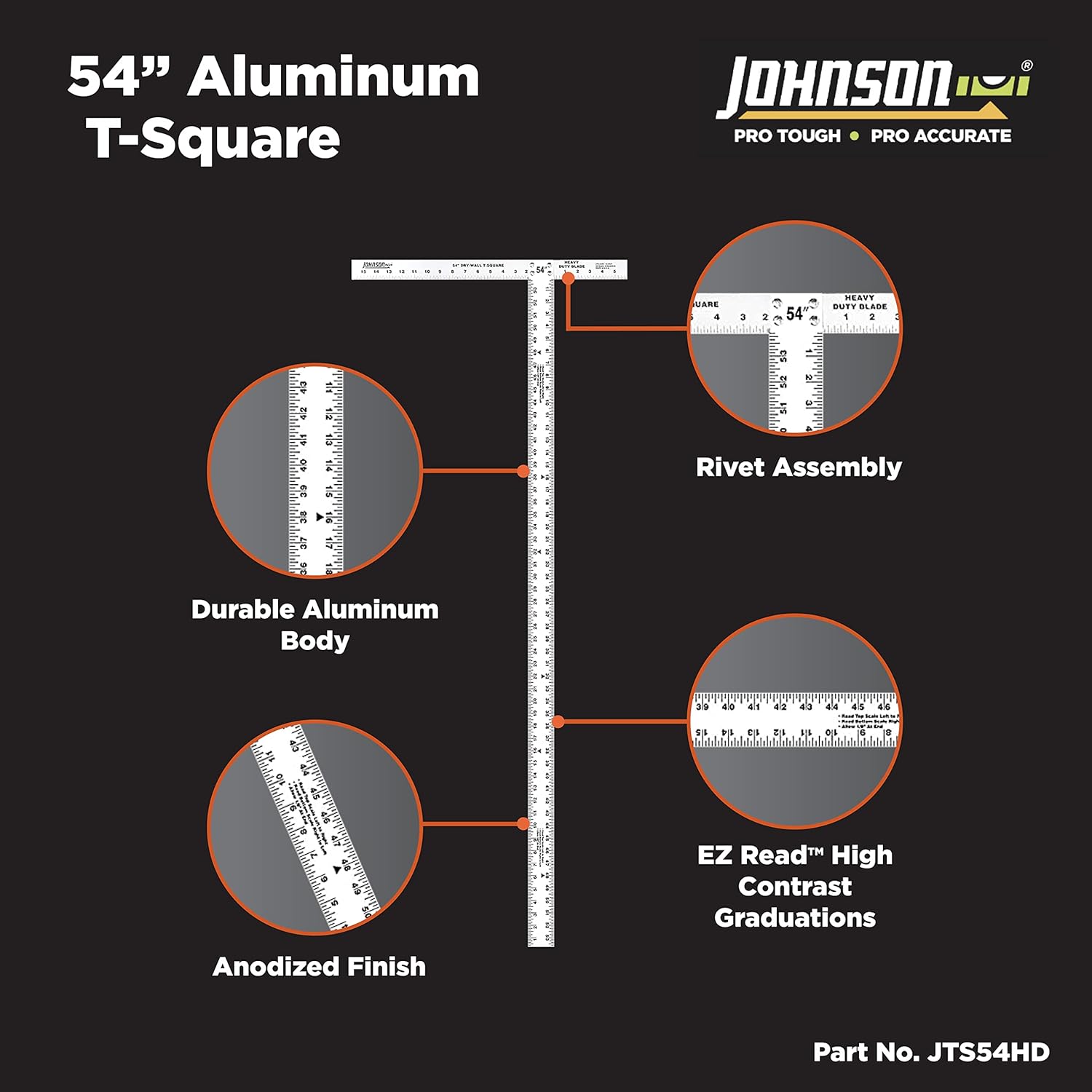Johnson JTS54HD, 54" Heavy Duty Professional Aluminum Drywall T-Square