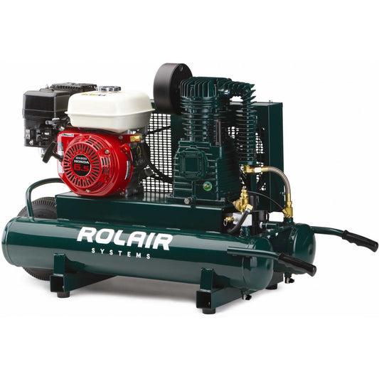 ROLAIR 6590HK18-0001, 6.5 HP Honda, 13.8 CFM@90PSI, 9 Gall Twin Tank Gas Powered Compressor (Coupler is not included)