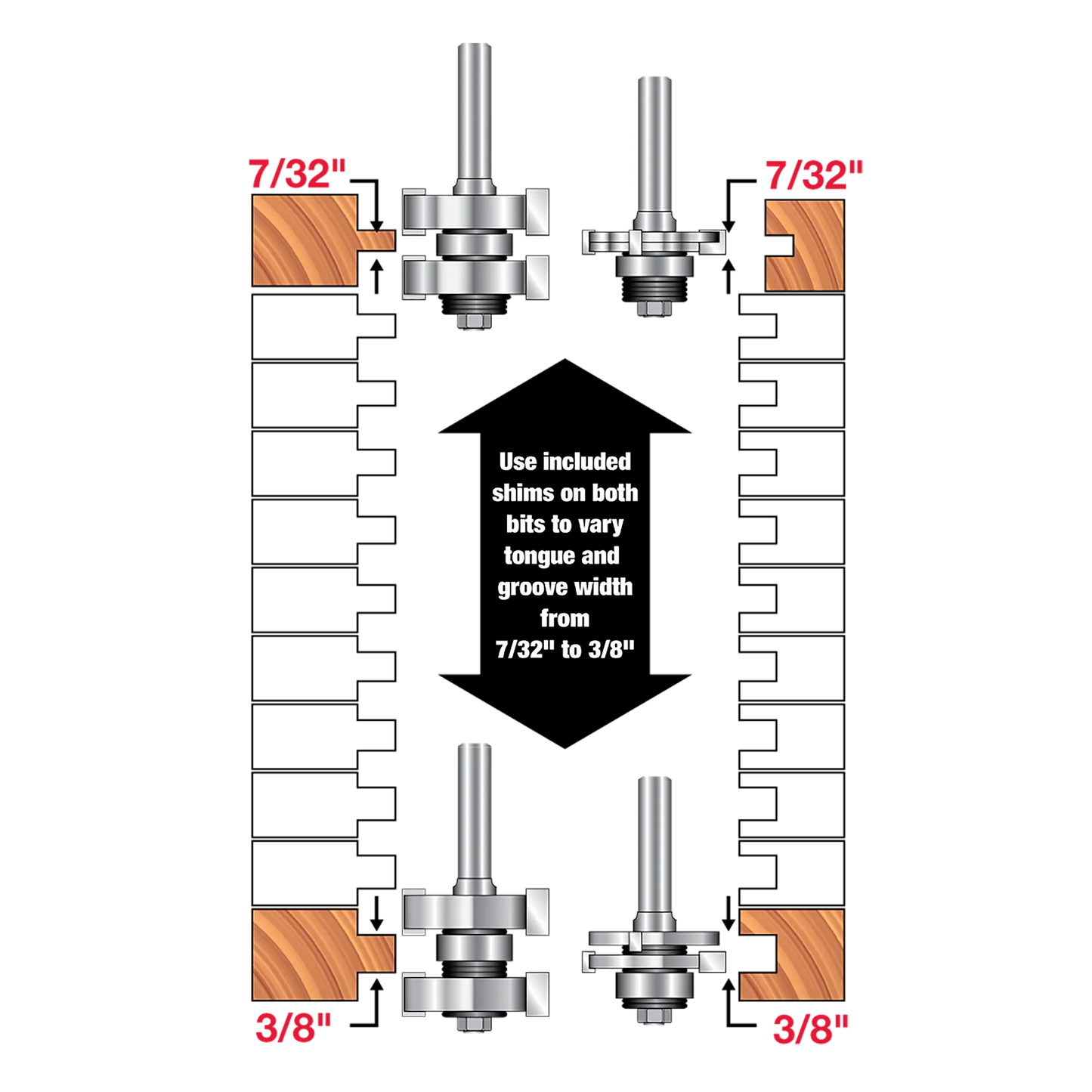 Freud 99-036, Carbide Router Bit - 1-3/4" Adjustable Tongue & Groove Bit Set (1/2" Shank)