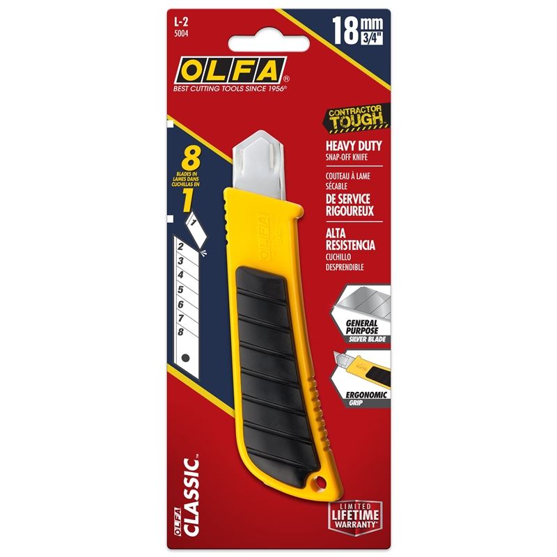 OLFA 1096291, 18mm L-2 Rubber Inset Utility Knife w/ Black Blade (L-2/BB)