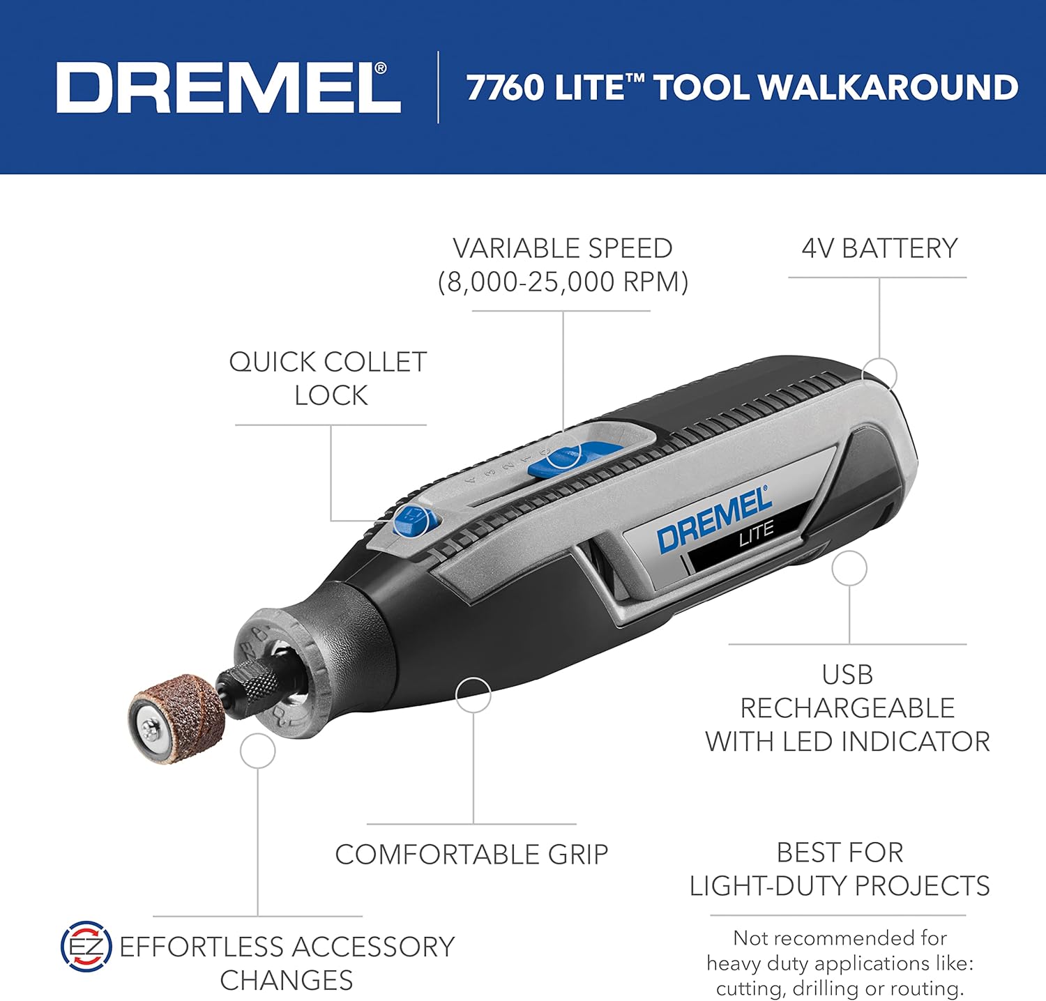 DREMEL 7760-N/10, 4V Li-Ion Cordless Rotary Tool Variable Speed Multi-Purpose Rotary Tool Kit
