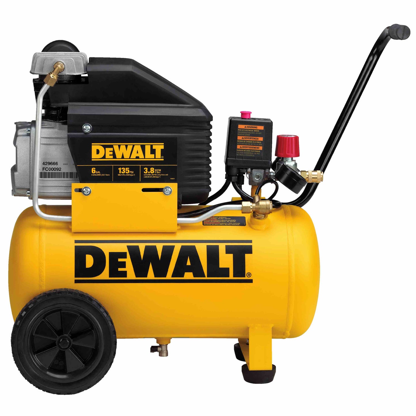 DEWALT D55166, 6 Gallon, 135 MAX PSI, Horizontal Compressor