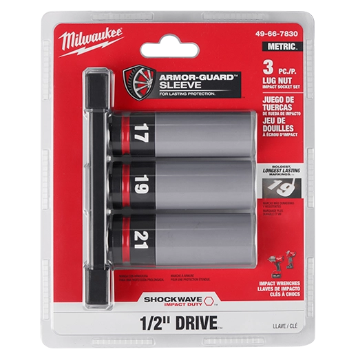 Milwaukee 49-66-7830, SHOCKWAVE Impact Duty™ 1/2 Drive Metric 3PC Lug Nut Wheel Socket Set