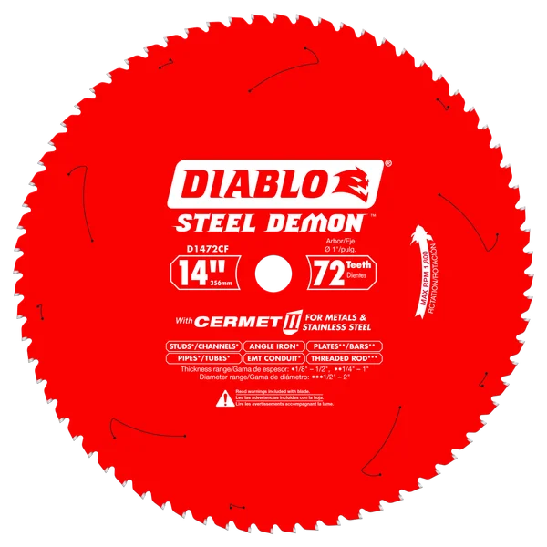 Diablo D1472CF, 14 in. x 72 Tooth Cermet II Saw Blade for Metals and Stainless Steel