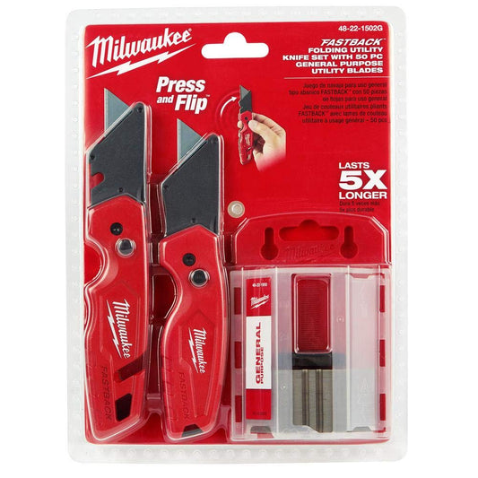 Milwaukee 48-22-1502G, FASTBACK Folding Utility Knife Set (2-Pack) with 50 Blades Included