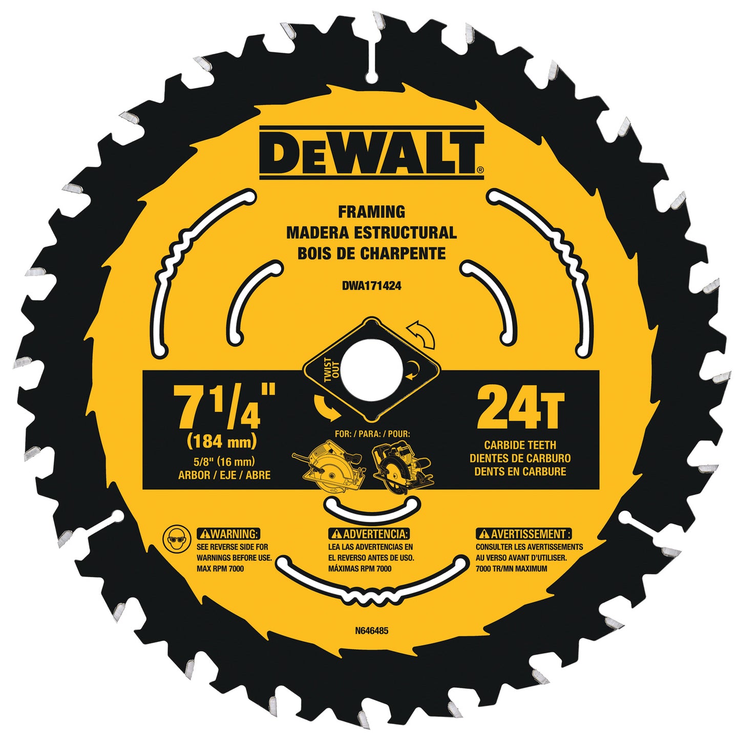 DEWALT DWA171424B10, 7-1/4'' 24 Teeth Circular Saw Blade(Sold/Each)