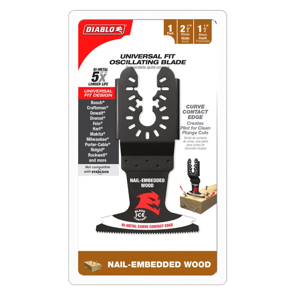 Diablo DOU250BW, 2-1/2" Demo Demon™ Universal Fit Bi-Metal Oscillating Blade for Nail-Embedded Wood