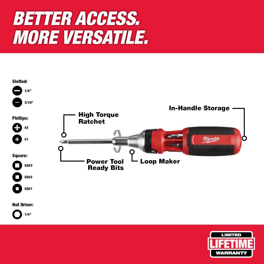 Milwaukee 48-22-2322, 9-in-1 Square Drive Ratcheting Multi-bit Driver