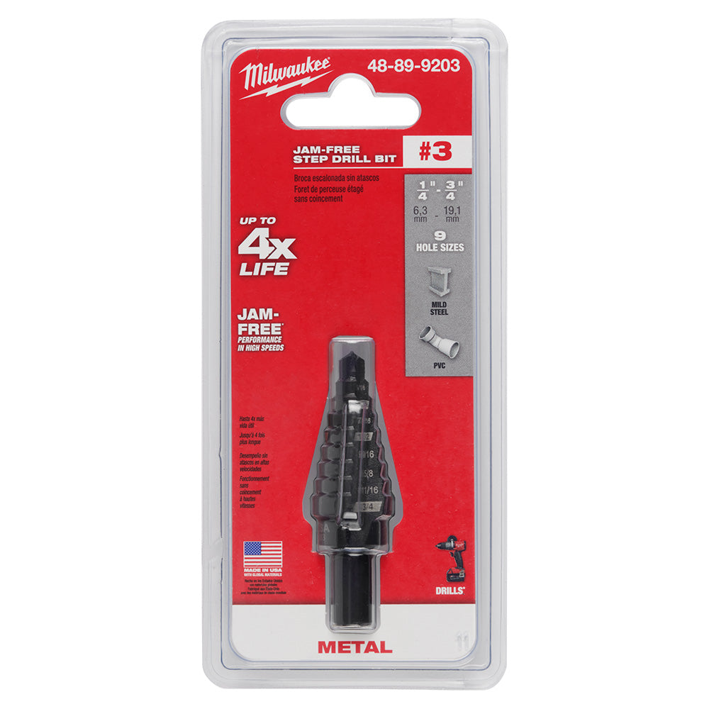 Milwaukee 48-89-9203, #3 Step Drill Bit, 1/4" - 3/4" by 1/16"