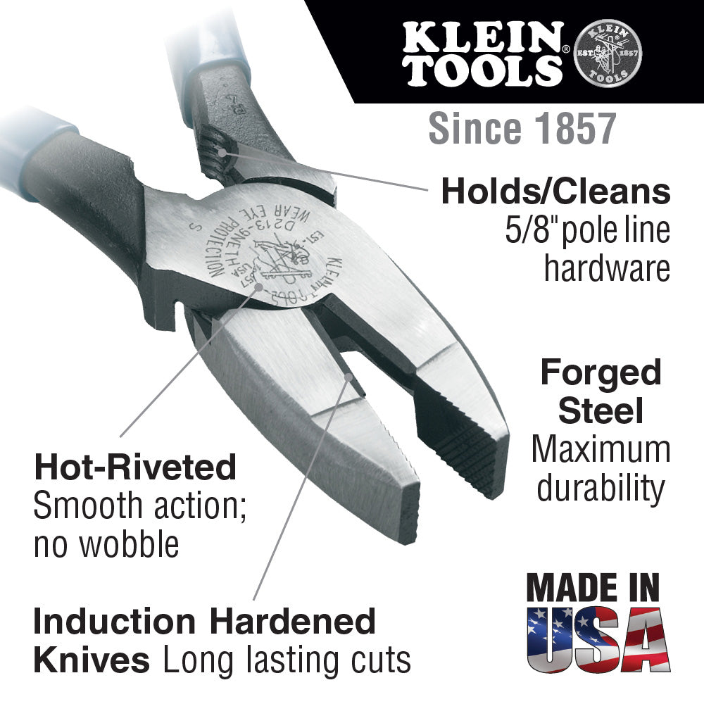 Klein Tools HD213-9NETH, Lineman's Pliers Bolt Thread-Holding, 9-Inch