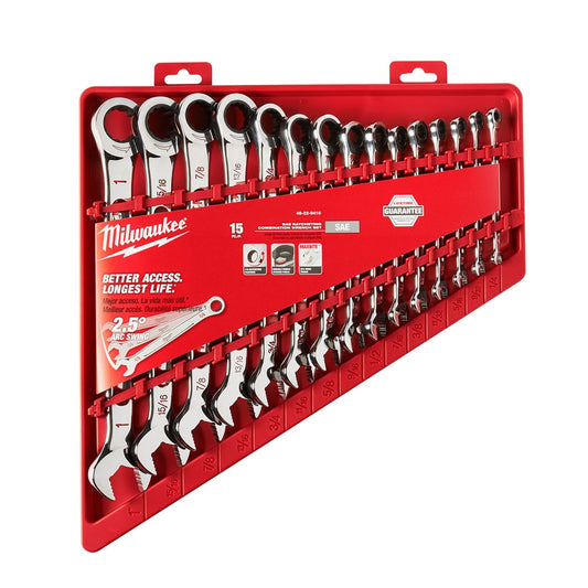 Milwaukee 48-22-9416, 15pc Ratcheting Combination Wrench Set (SAE)