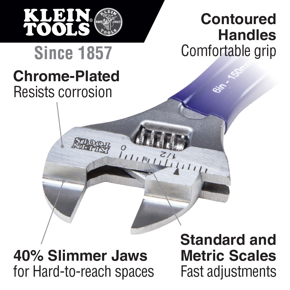 Klein Tools D86934, Slim-Jaw Adjustable Wrench, 6-Inch