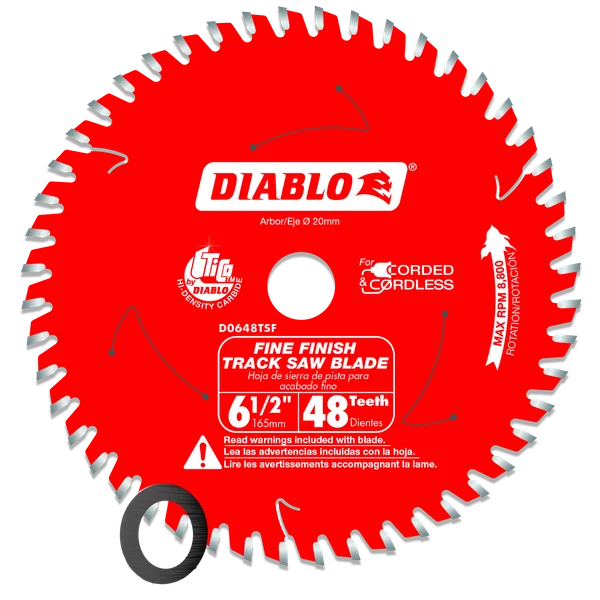 Diablo D0648TSF, 6-1/2" 48-Teeth Track Saw Blade for Fine Finish and Plywood