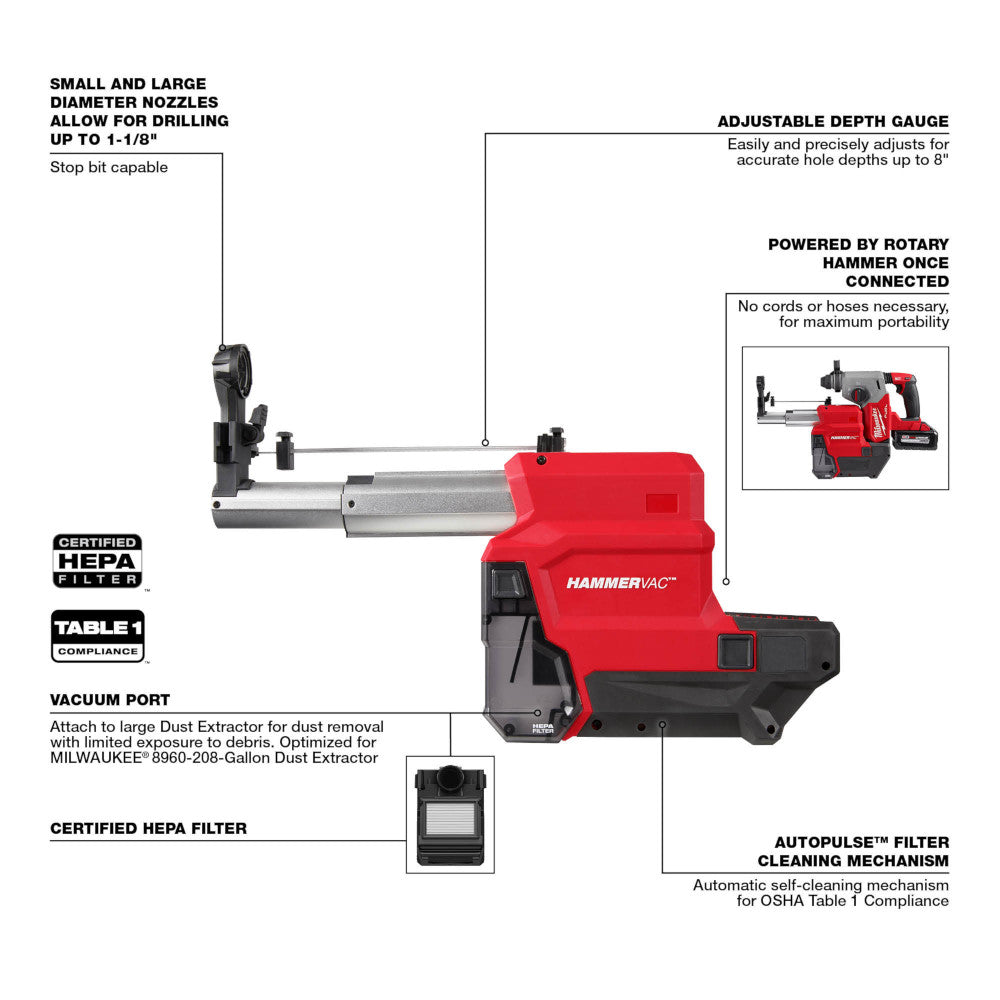 Milwaukee 2915-22DE, M18 FUEL 1-1/8" SDS Plus Rotary Hammer Dust Extractor Kit