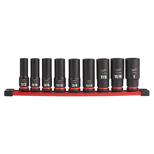 Milwaukee 49-66-7022, 1/2" Drive SHOCKWAVE Impact Duty SAE Deep 6 Point Socket Set - 9 Piece