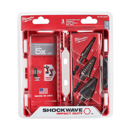 Milwaukee 48-89-9257, SHOCKWAVE Impact Duty Step Drill Bit Electrician Set (#1, #4, #9)