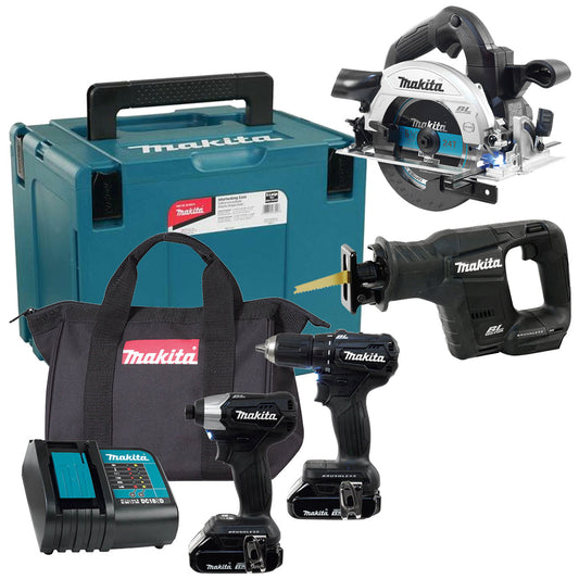 Makita, 18V LXT Sub-Compact Brushless 4-Tool Combo Kit (Drill, Impact, Circ Saw, Recip Saw) + XL Stacking Storage Box