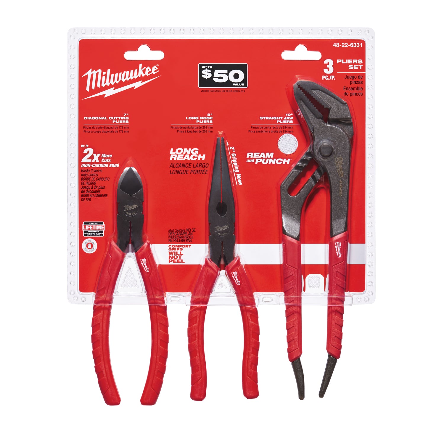 Milwaukee 48-22-6331, 3 pc Comfort Grip Pliers Kit