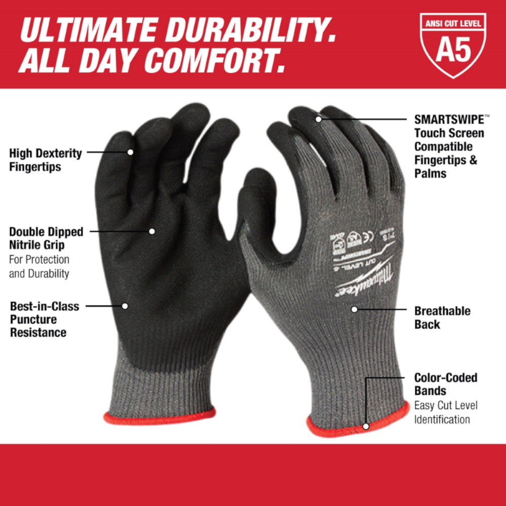 Milwaukee 48-22-8952, Cut Level 5 Dipped Gloves Large (Discontinued)